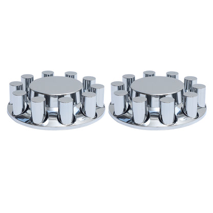 Flat Top Chrome ABS Front Axle Covers Kit Hubcaps with 20 Pieces 33mm Thread on Lug Nut Covers for Semi Trucks