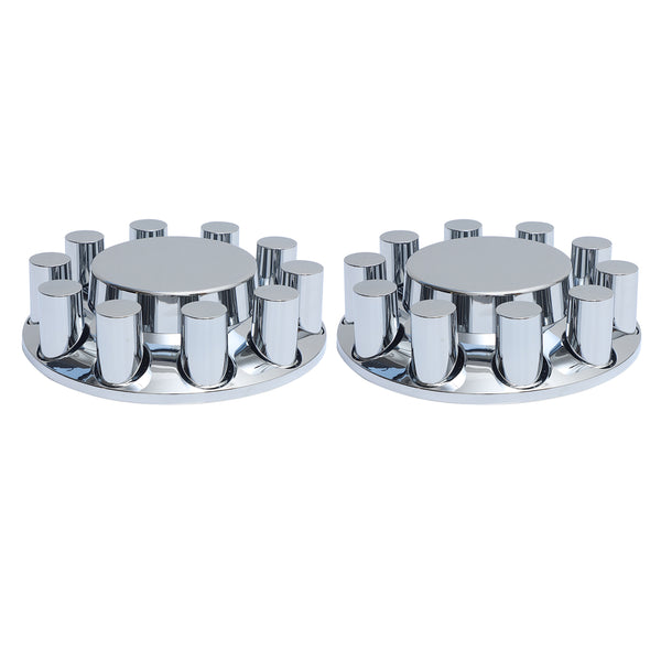 Flat Top Chrome ABS Front Axle Covers Kit Hubcaps with 20 Pieces 33mm Thread on Lug Nut Covers for Semi Trucks