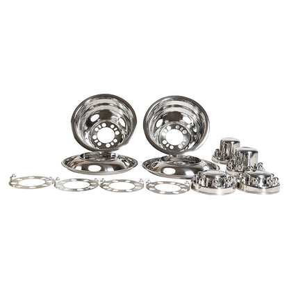 16" Stainless Steel Wheel Simulator Set 8 Lugs 4 Vent Holes for 1974-2000 Chevy GMC 3500, 1974-1998 Ford F350, 2008-2021 Ford E350/E450 Van, 1974-1999 Dodge Ram 3500