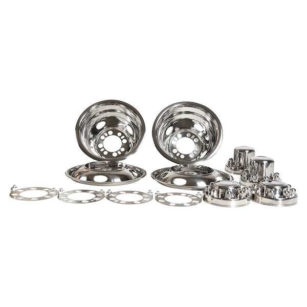 16" Stainless Steel Wheel Simulator Set 8 Lugs 4 Vent Holes for 1974-2000 Chevy GMC 3500, 1974-1998 Ford F350, 2008-2021 Ford E350/E450 Van, 1974-1999 Dodge Ram 3500
