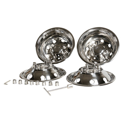 16" Stainless Steel Wheel Simulator Set 8 Lugs 8 Vent Holes For 1992-2007 Ford E350/E450 Van