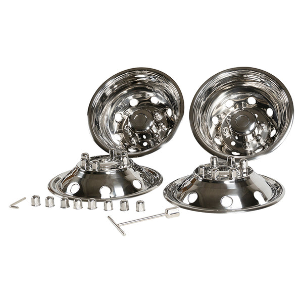 16" Stainless Steel Wheel Simulator Set 8 Lugs 8 Vent Holes For 1992-2007 Ford E350/E450 Van
