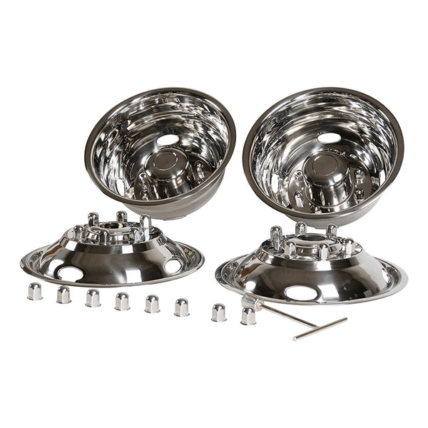 17" Stainless Steel Wheel Simulator Set 8 Lugs 4 Vent Holes for 2005-2021 Ford F350