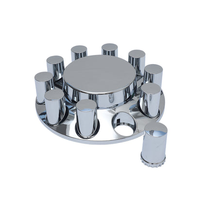 Flat Top Chrome ABS Front Axle Covers Kit Hubcaps with 20 Pieces 33mm Thread on Lug Nut Covers for Semi Trucks